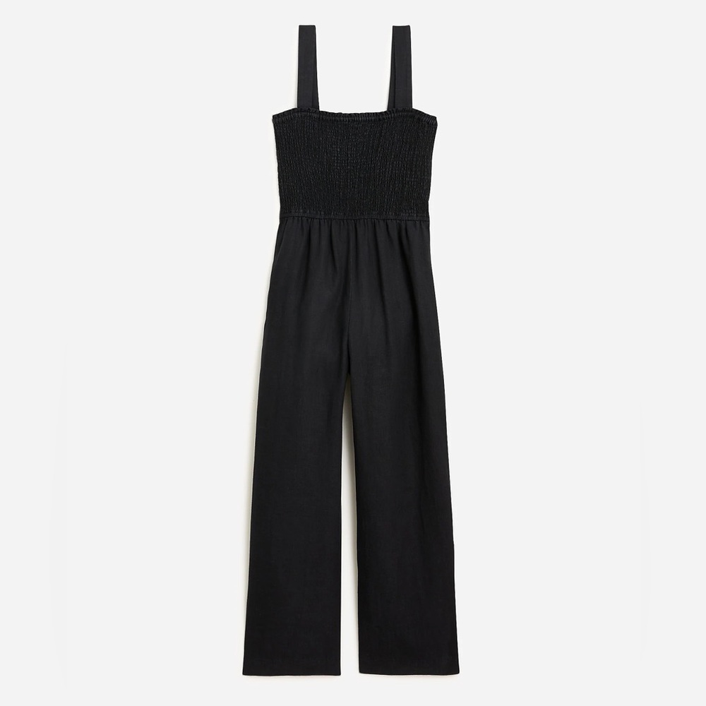 NWT: J Crew 100% linen smocked jumpsuit, black size L
